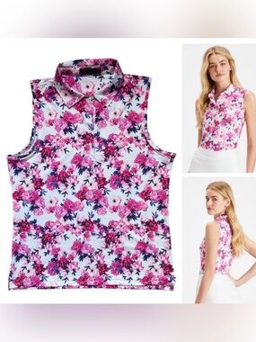 G/Fore XS Golf Sleeveless Polo Tech Top Tank Photo Floral EUC Athletic Collar